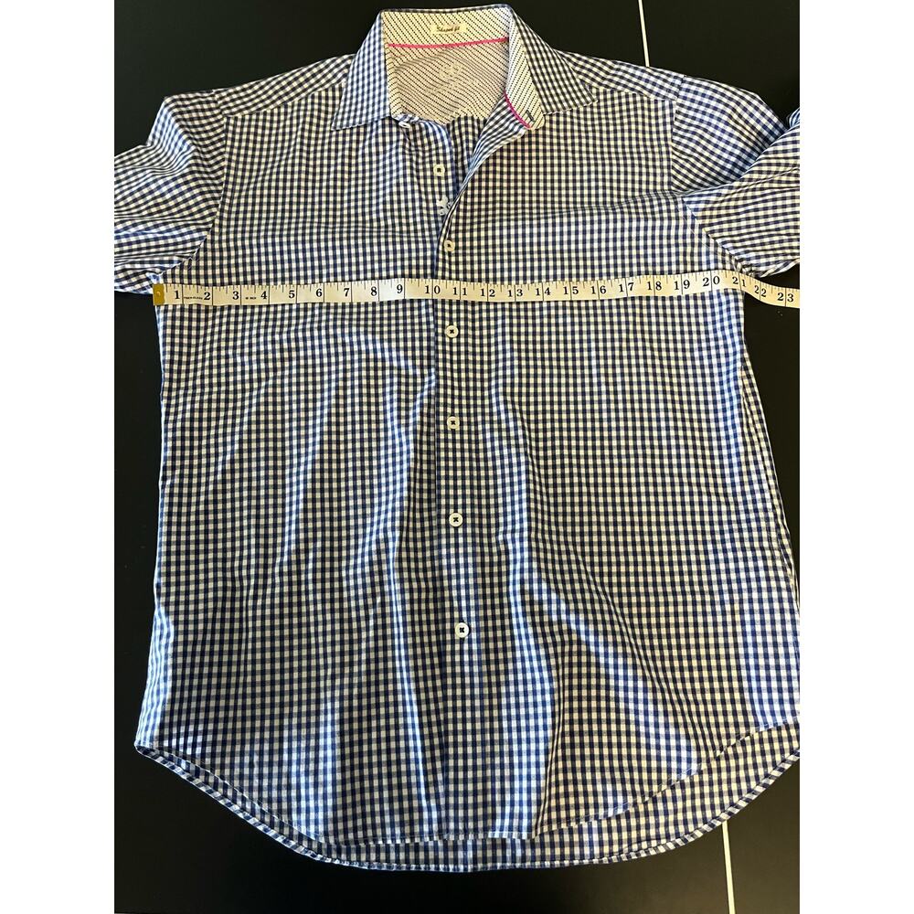 Men's Bugatchi Uomo Shaped Fit Button Down Long Sleeve Shirt Blue grid Medium - Picture 6 of 7